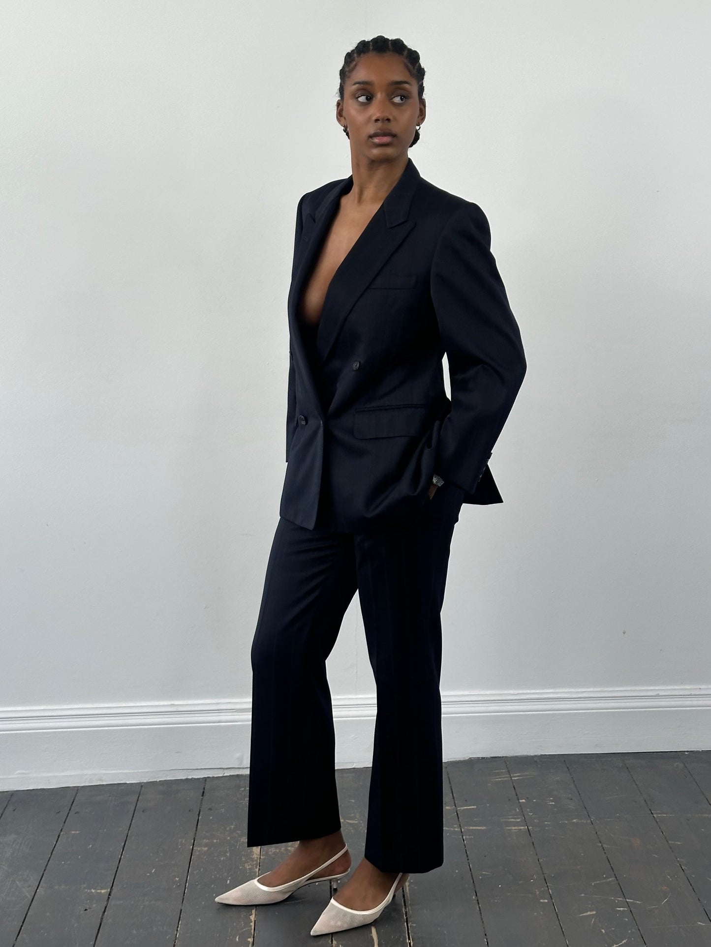 Burberry 1990s Pure Wool Stripe Double Breasted Suit - 36S/W28