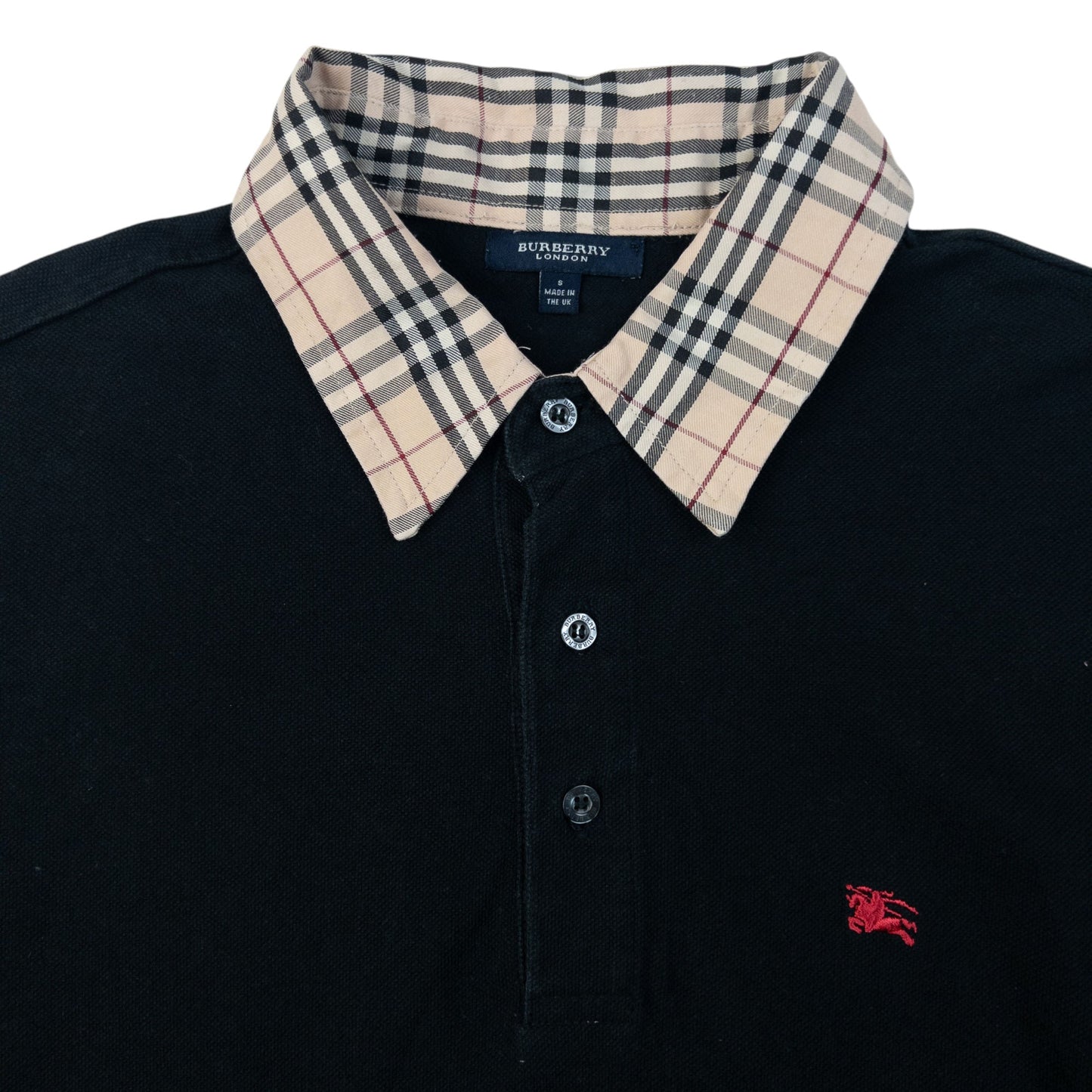 Vintage Burberry Nova Check Collar Long Sleeve Polo Shirt Size S | Small, Black