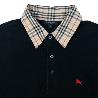 Vintage Burberry Nova Check Collar Long Sleeve Polo Shirt Size S | Small, Black