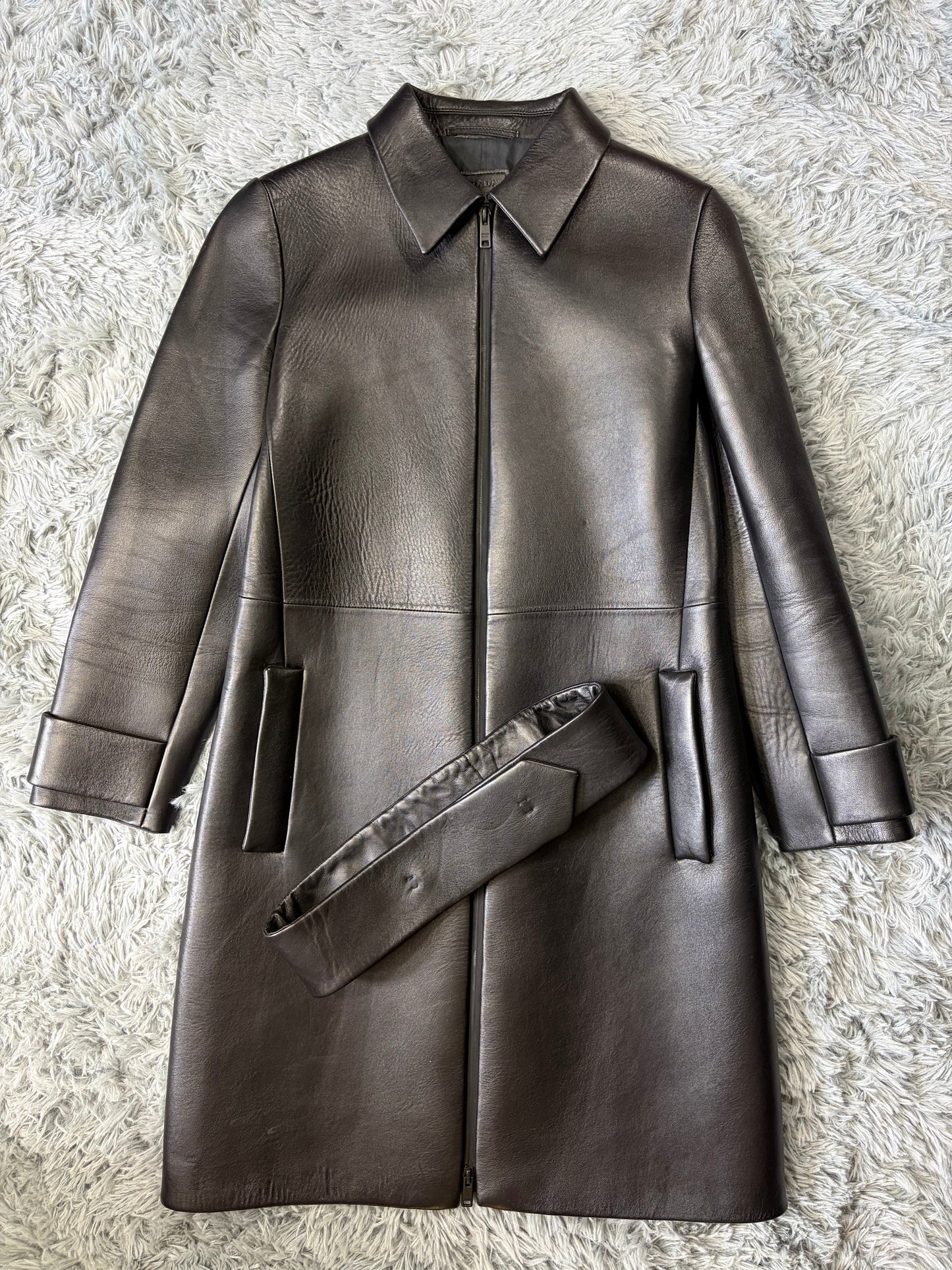 Prada 2018 Race Logo Leather Belted Trench Coat - IT40 | O/S, Black