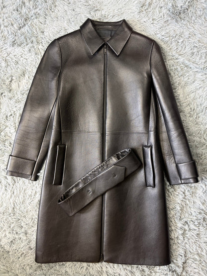 Prada 2018 Race Logo Leather Belted Trench Coat - IT40 | O/S, Black