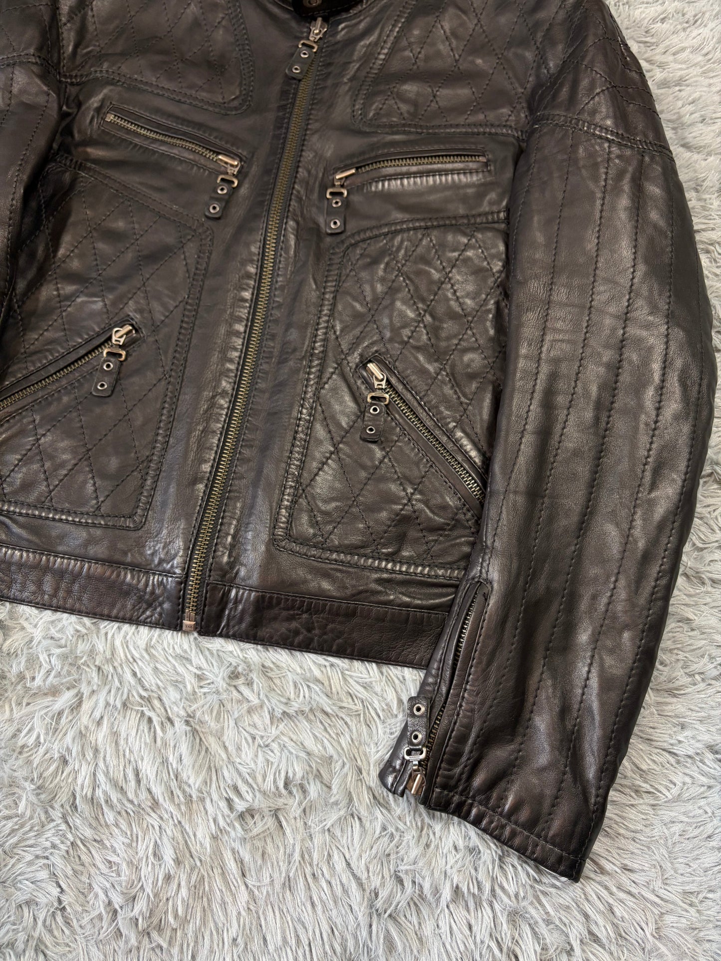 Just Cavalli SS08 Leather Quilted Multipocket Panelled Biker Jacket - L | O/S, Black
