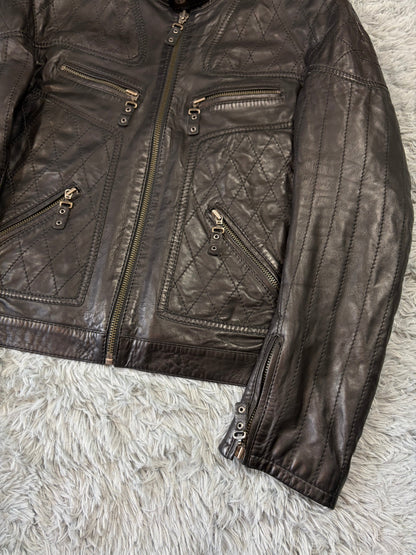 Just Cavalli SS08 Leather Quilted Multipocket Panelled Biker Jacket - L | O/S, Black