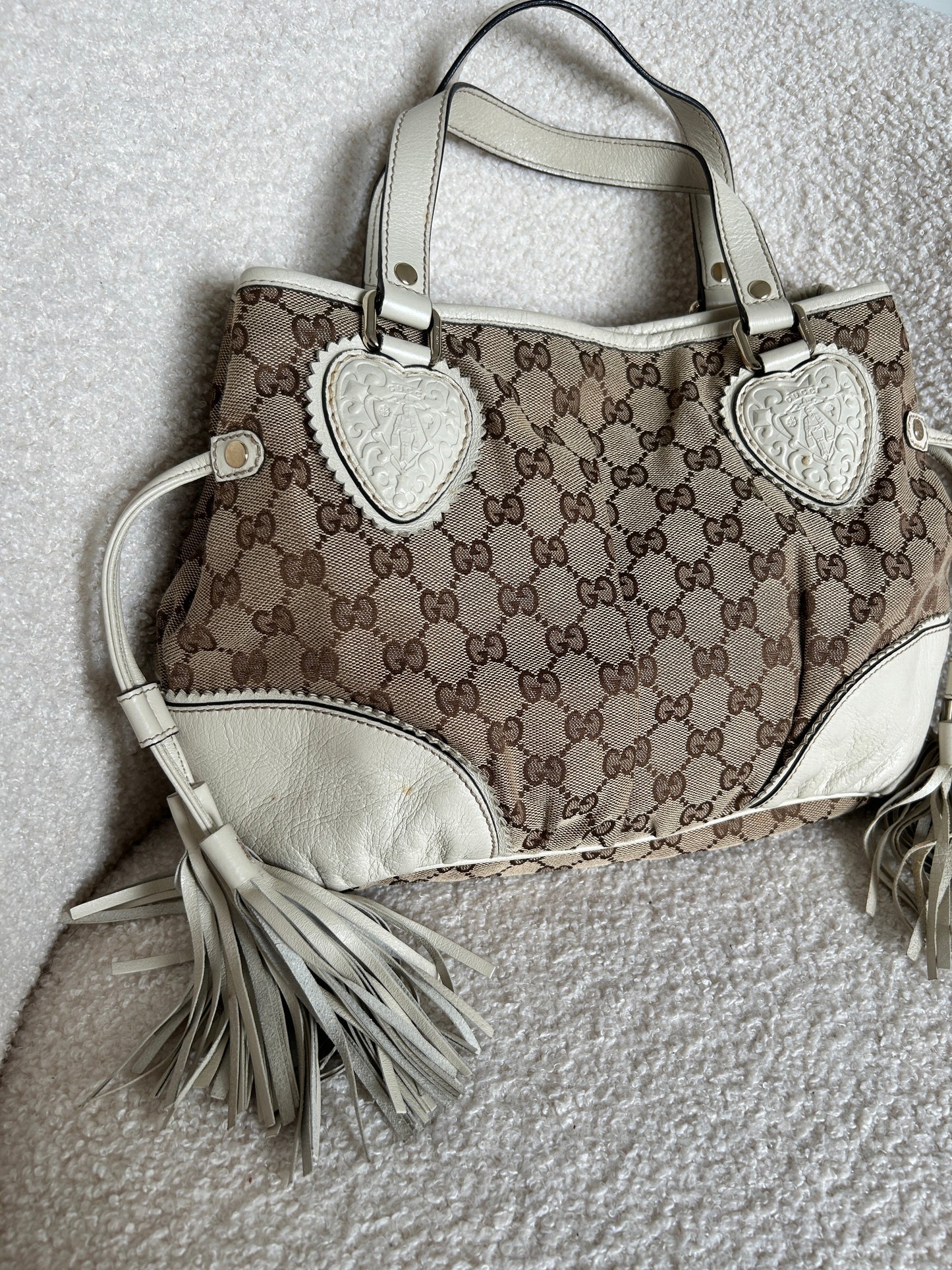 Vintage 90s Gucci Monogram GG Tassel Handbag | O/S, Multicoloured