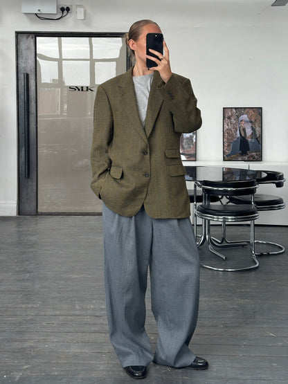 Burberry 1980s Tweed Check Alpaca Wool Single Breasted Check Blazer - 42R/L