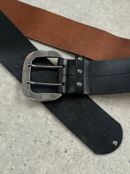 Vintage 1990s Chrome Chunky Leather Belt - W32-36”