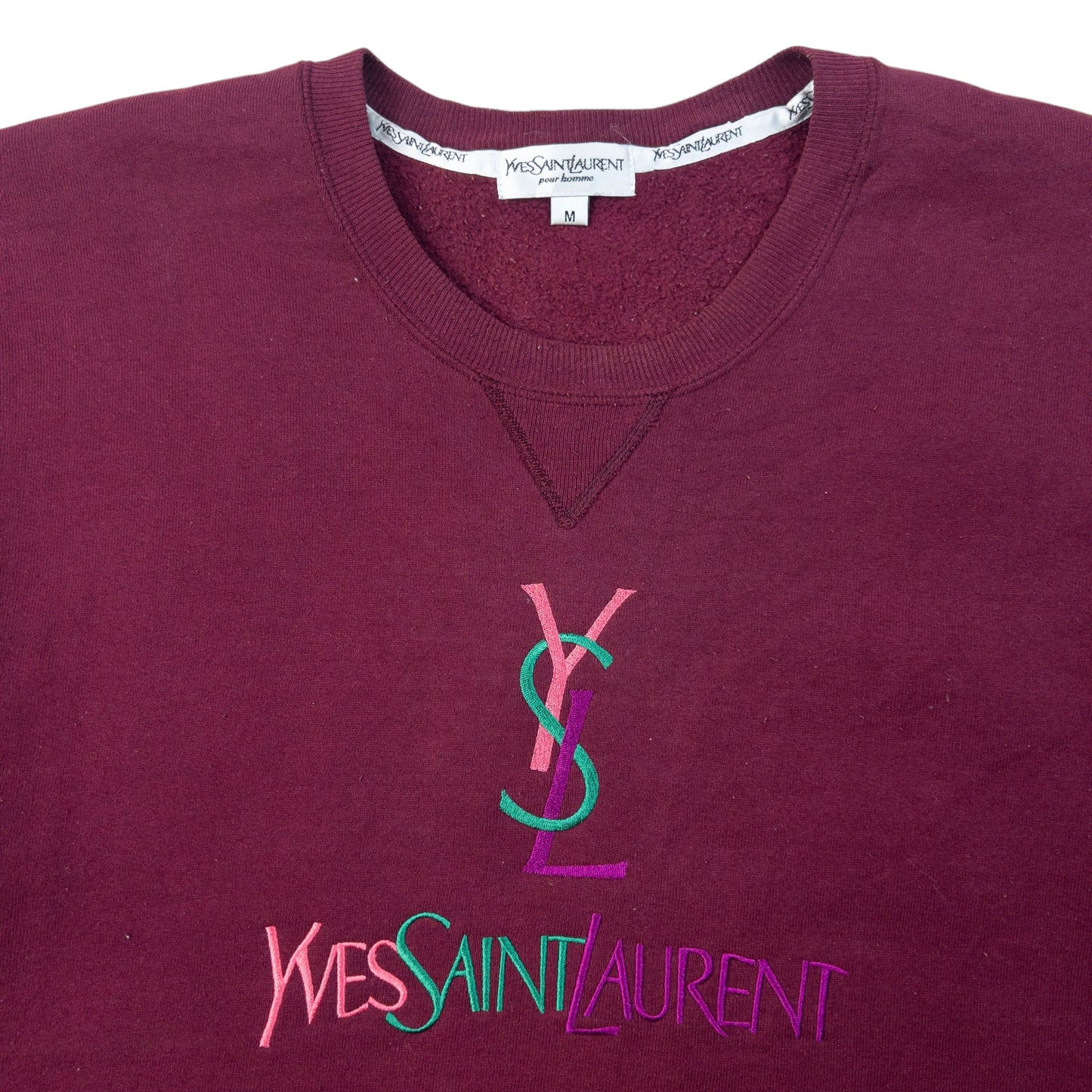 Vintage 2000s YSL Yves Saint Laurent Embroidered Sweatshirt Size M | Medium, Burgundy