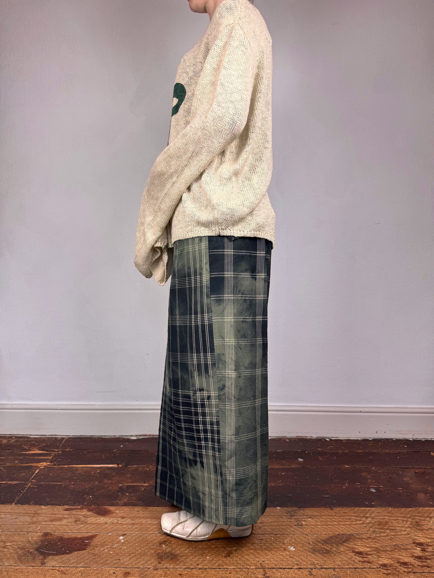 Comme des Garçons S/S 1992 check tie dye wrap trousers | Green, Green