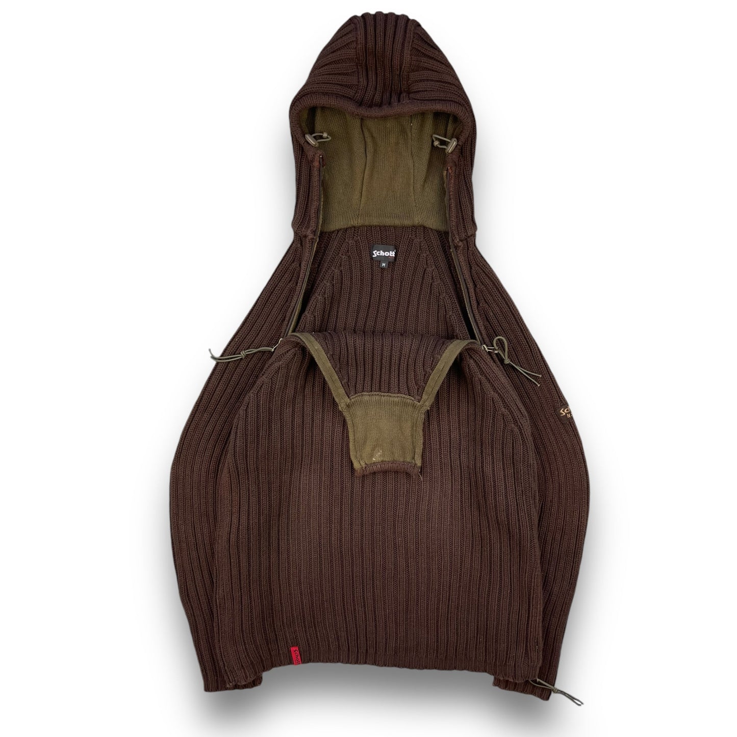 2000's Schott NYC Dual Zip Knitted Balaclava Hoodie (M) | Default Title, Brown