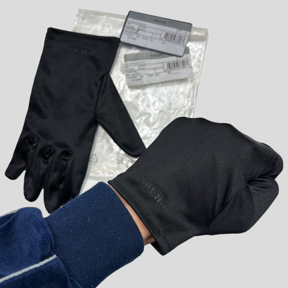 Prada Microfibre Black Embossed Logo Gloves - 6/7 | O/S, Black