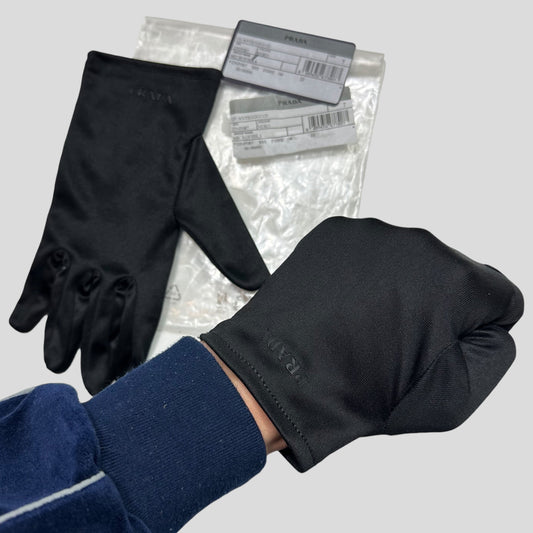 Prada Microfibre Black Embossed Logo Gloves - 6/7 | O/S, Black