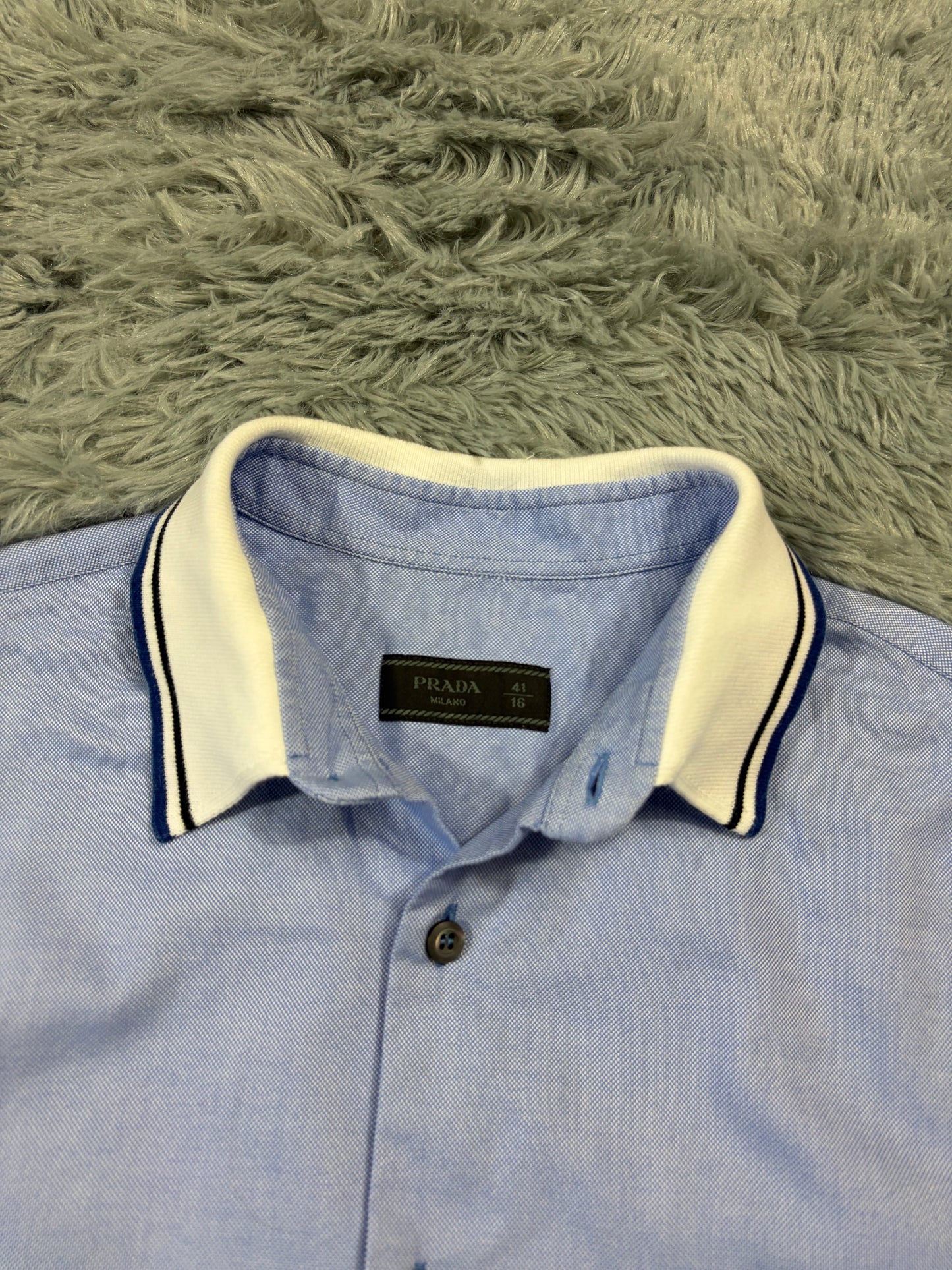 Prada 2015 Lavender Blue Textured Contrast Collar Shirt - M/L | O/S, Multicoloured
