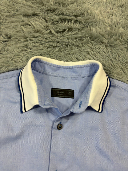 Prada 2015 Lavender Blue Textured Contrast Collar Shirt - M/L | O/S, Multicoloured