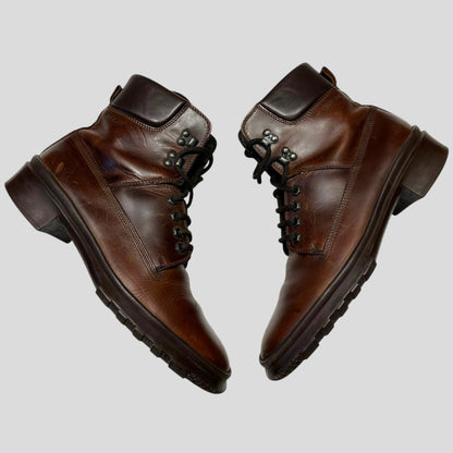Miu Miu 00’s Padded Leather Embossed Logo Combat Boots - UK8 | DEFAULT TITLE, Brown