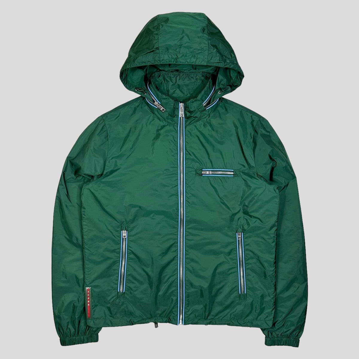 Prada Milano 2015 Emerald Contrast Zip Nylon Windbreaker | Medium, Green