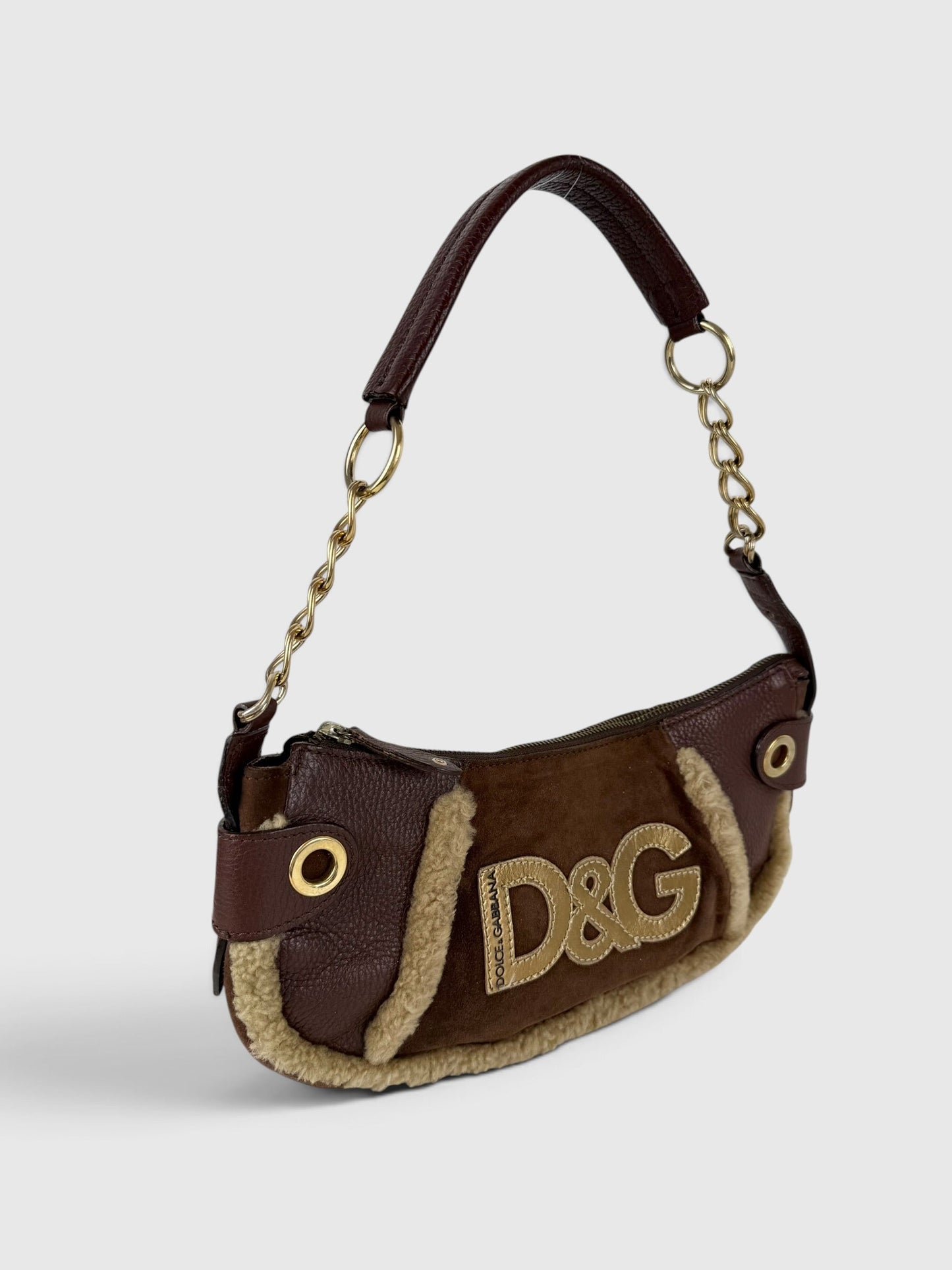 2000s Rare D&G Shearling Suede Shoulder Bag | O/S, Brown