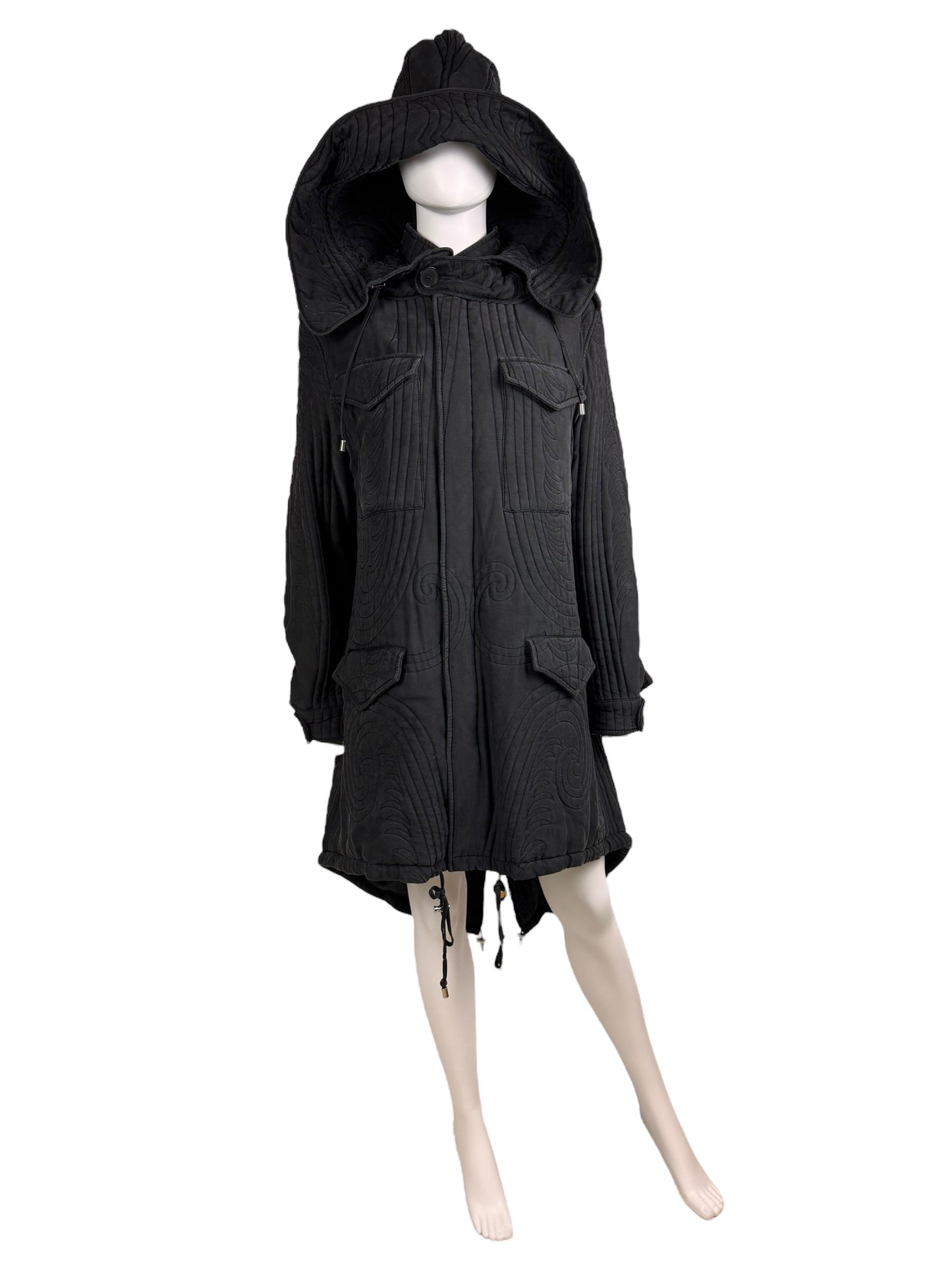Alexander McQueen c.F/W 2007 silk parka coat | Grey, Multicoloured