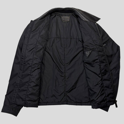 Prada 2013 Triangle Logo Gabardine Nylon & Leather Blouson Jacket - L/XL | O/S, Black