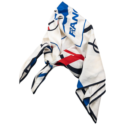 Vintage 1998 YSL Yves Saint Laurent France Fifa World Cup Silk Scarf | O/S, White, Red, Blue