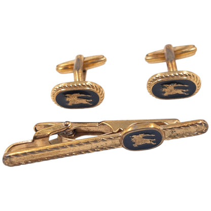 Vintage 90s Burberry Embossed Cufflinks & Tie Clip Set | O/S, Multicoloured