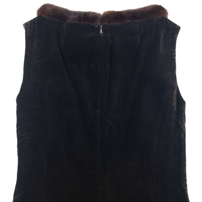 Vintage 2000s Burberry Fur Collar Velour Dress Womens Size S | Small, Brown