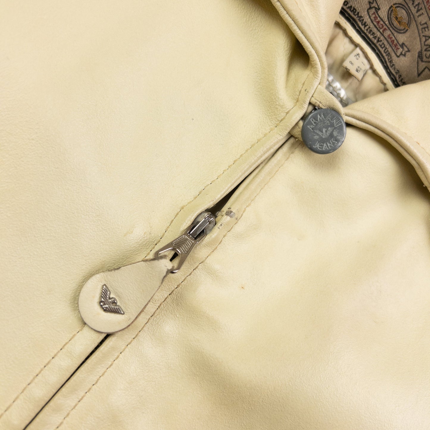 Vintage Armani Jeans Zip Up Leather Jacket Womens Size S