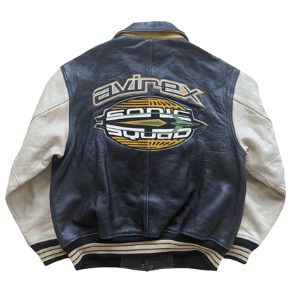 Avirex 'Sonic Squad' Leather Varsity Jacket - L | Large, Black