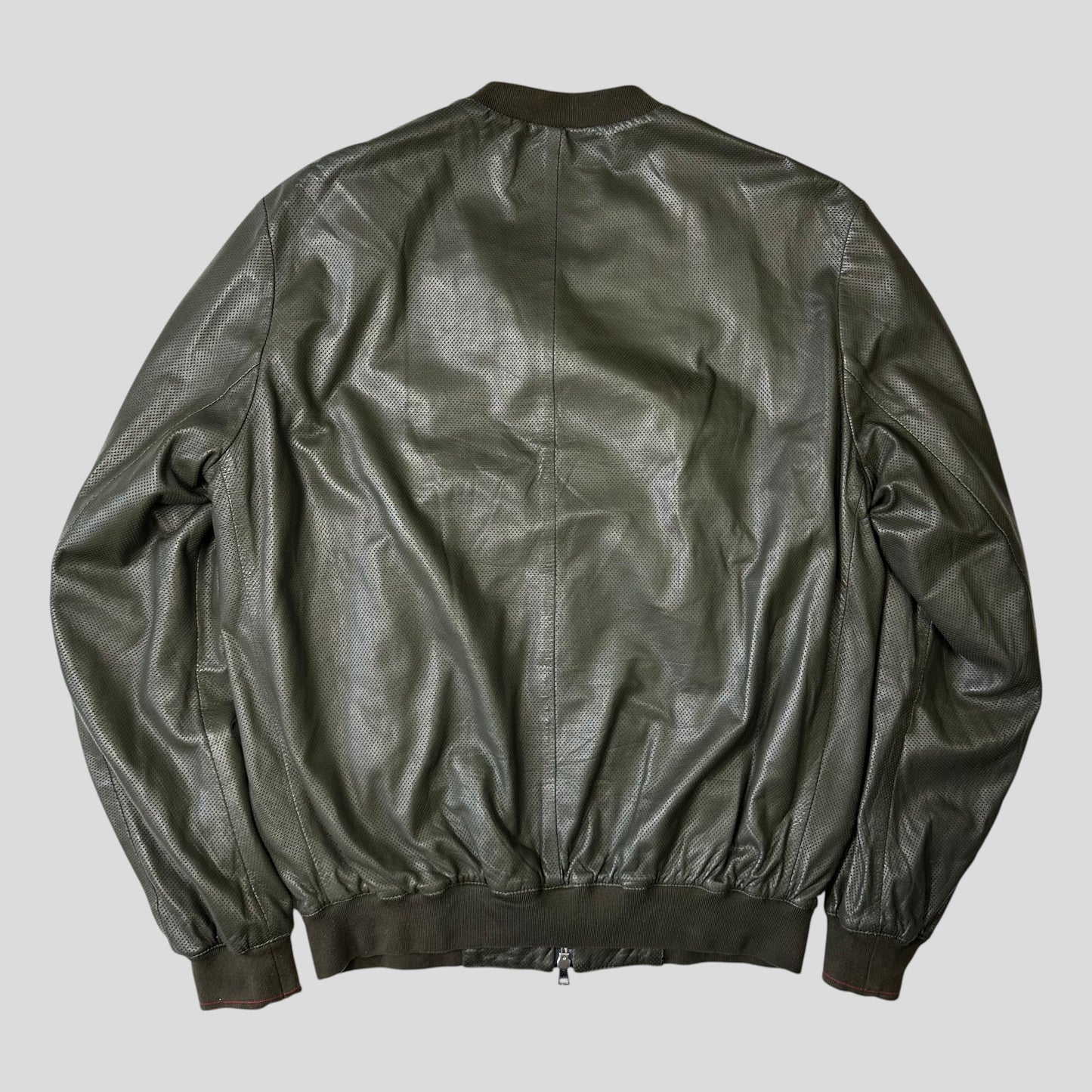 Gucci by Tom Ford 00’s Perforated Nappa Leather Green Bomber Jacket - IT52 | Default Title, Green