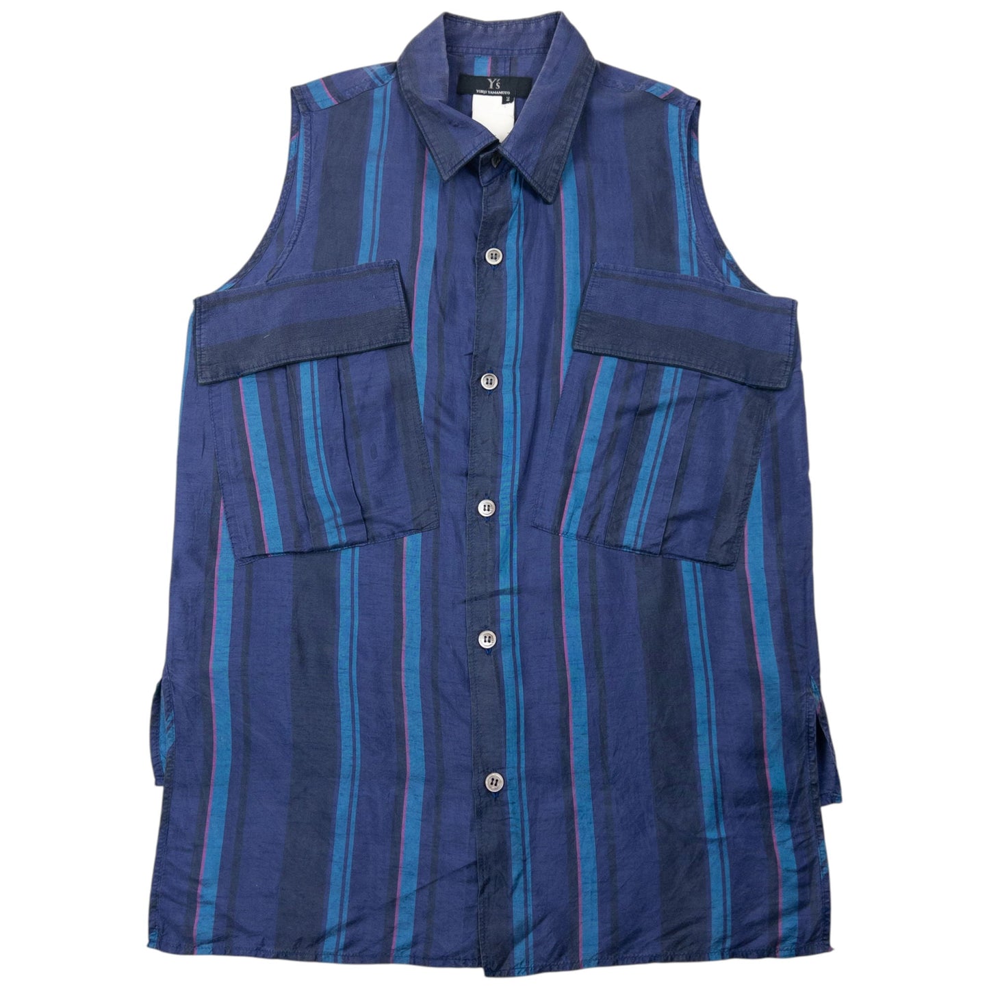 Vintage Yohji Yamamoto Striped Sleeveless Button Up Shirt Size S | Small, Navy