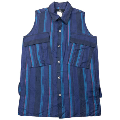 Vintage Yohji Yamamoto Striped Sleeveless Button Up Shirt Size S | Small, Navy