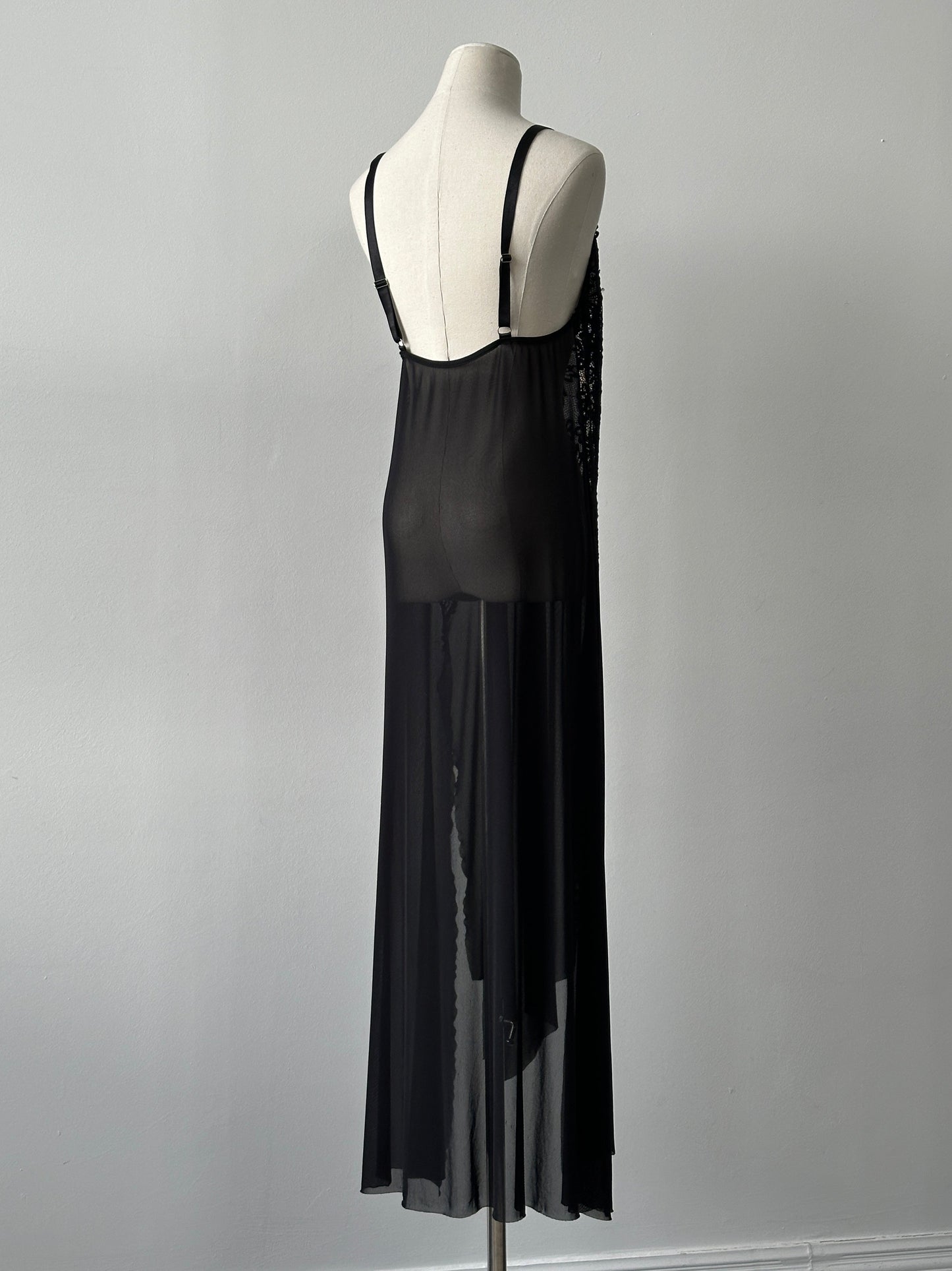 Vintage 2000s Lace Split Front Sheer Floor Length Dress - M-XL