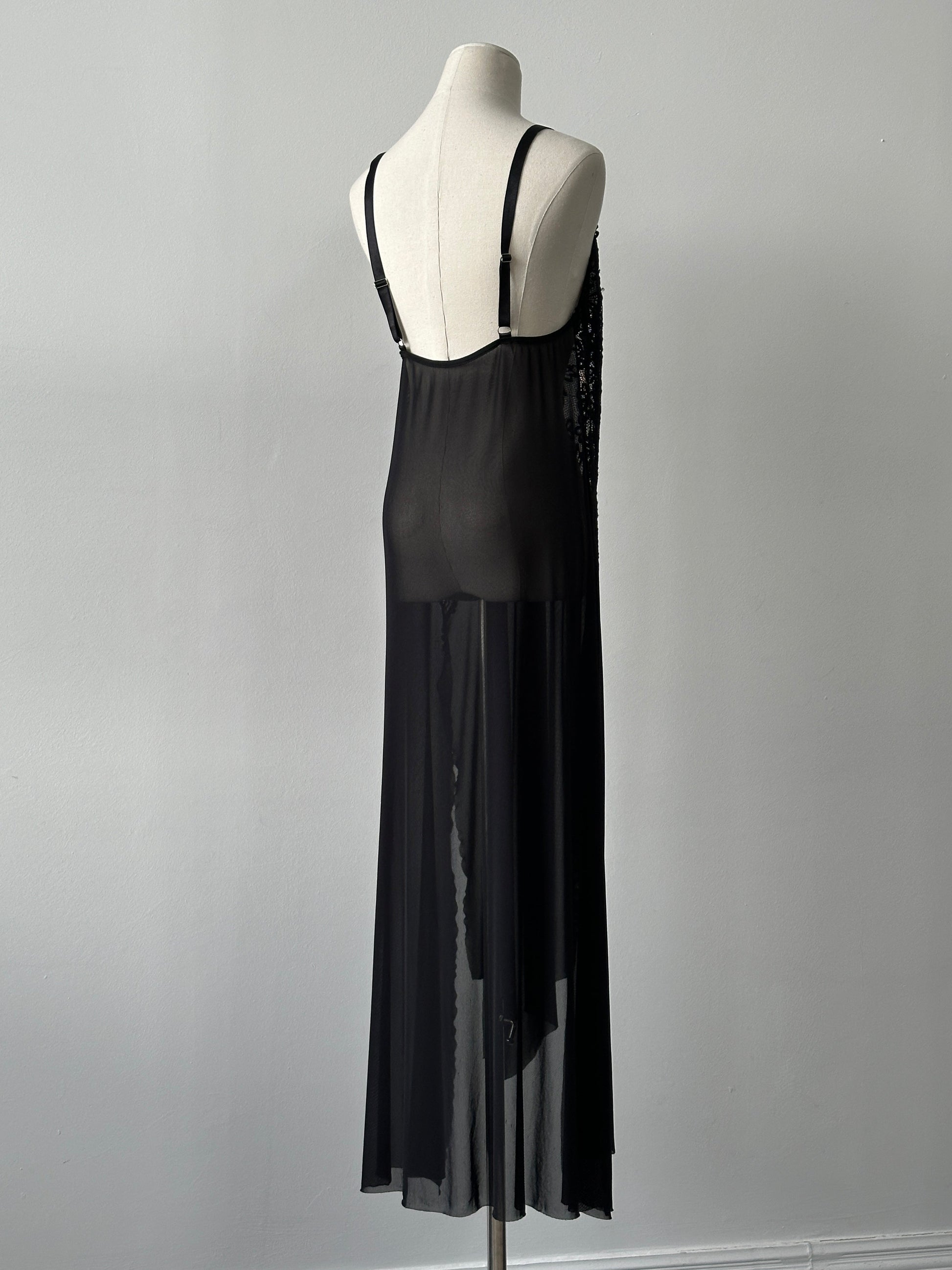 Vintage 2000s Lace Split Front Sheer Floor Length Dress - M-XL