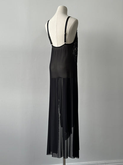 Vintage 2000s Lace Split Front Sheer Floor Length Dress - M-XL