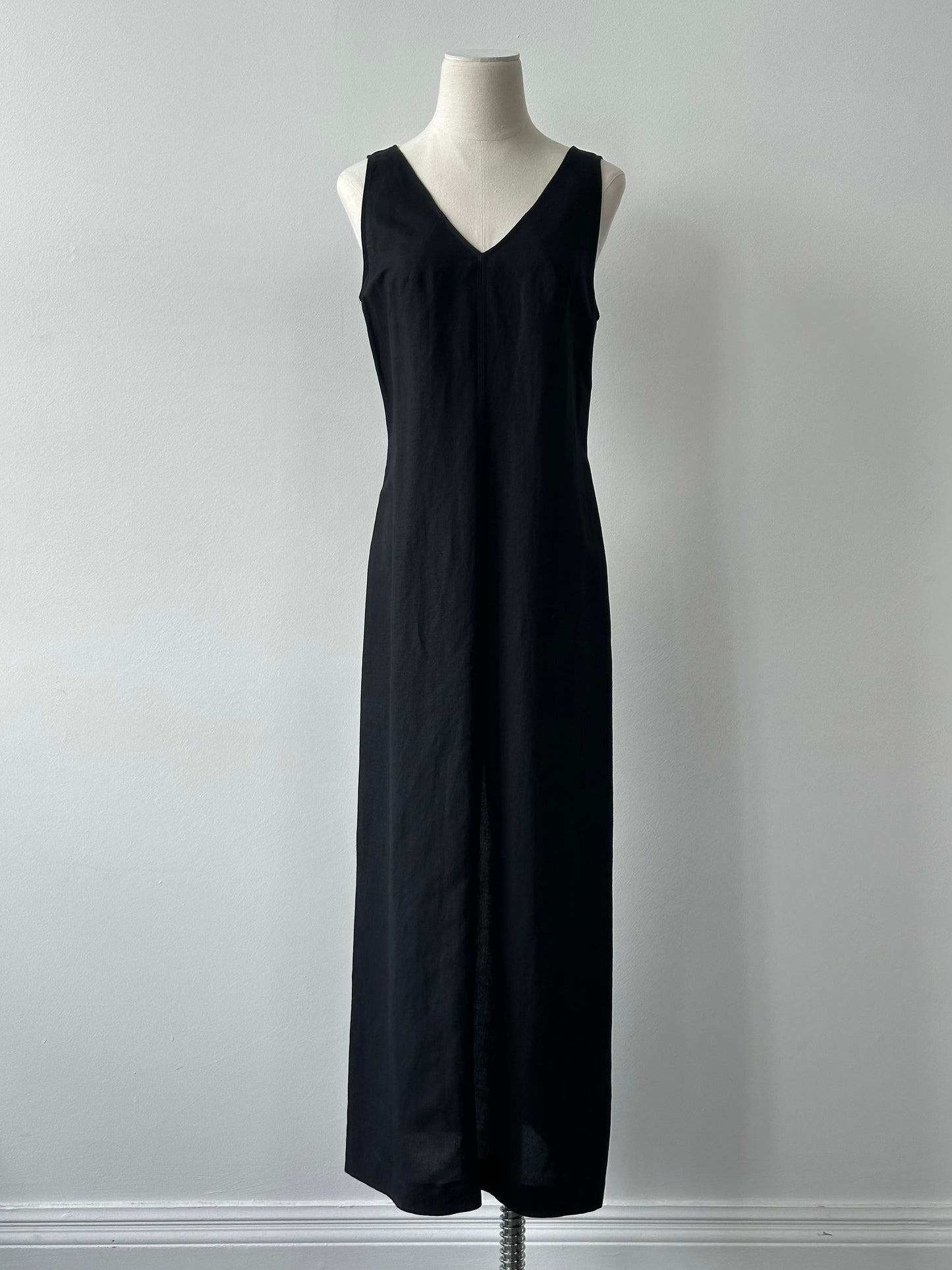 Marella 1990s Linen V Neck Floor Length Dress - S/M