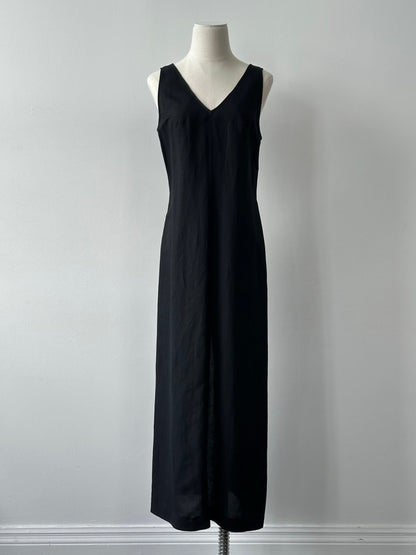 Marella 1990s Linen V Neck Floor Length Dress - S/M