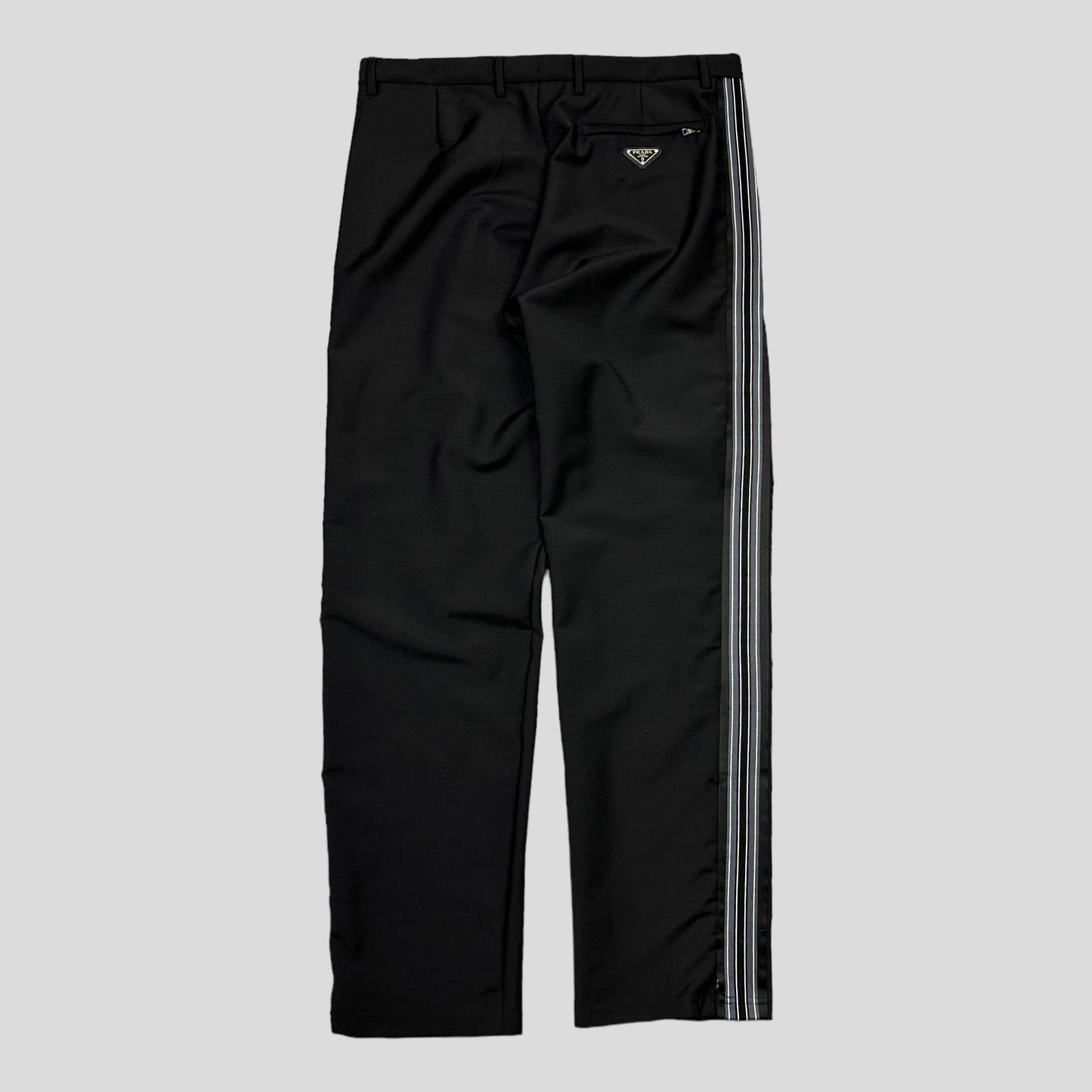 Prada Milano 2022 Mohair & Wool Striped Plaque Logo Trousers - IT50 (L)