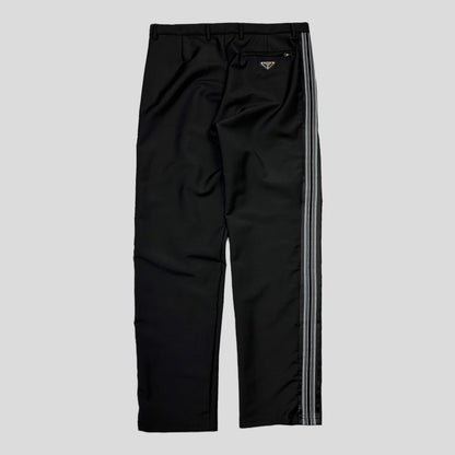 Prada Milano 2022 Mohair & Wool Striped Plaque Logo Trousers - IT50 (L) | W33, Black