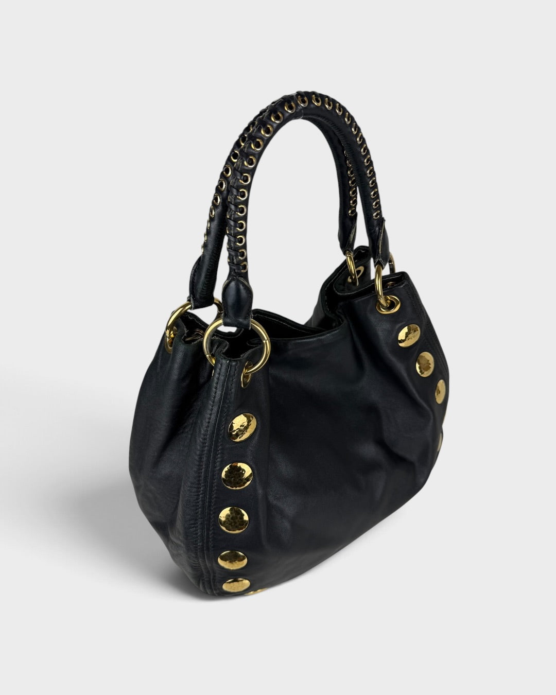 2010s Miu Miu Black Leather Studded Bucket Bag | O/S, Multicoloured