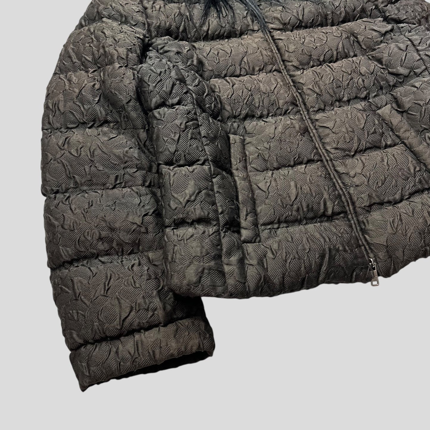 Prada 2014 Extreme Fur Hooded Silk & Wool Textured Puffer Jacket - IT44 (S) | Default Title, Blue