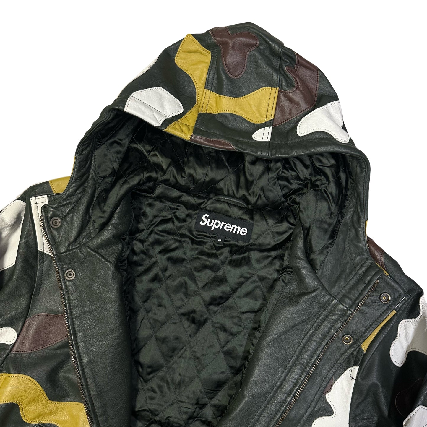 Supreme FW19 Camo Hooded Leather Jacket ( M )