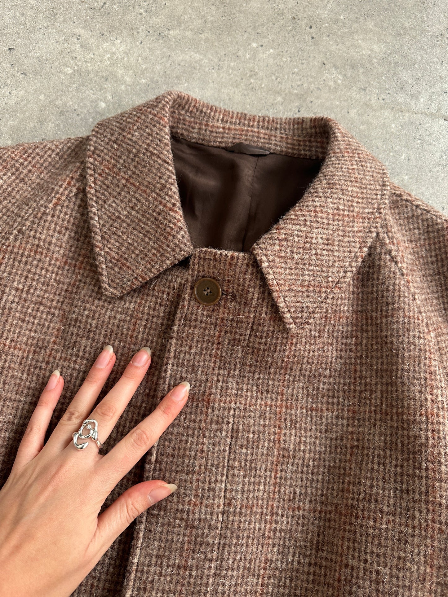 Italian Vintage Pure Wool Check Single Breasted Belted Coat - L/XL