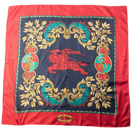 Vintage 80s Burberry Print Silk Scarf | O/S, Red, Black, Gold, Green