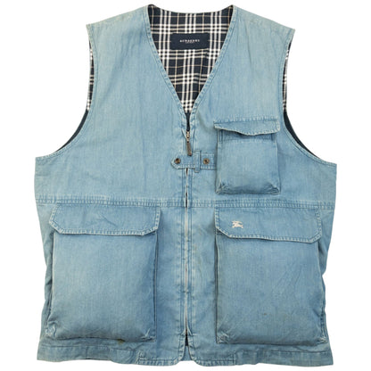 Vintage 2000s Burberry Denim Gilet Cargo Vest Size XS | XS, Blue