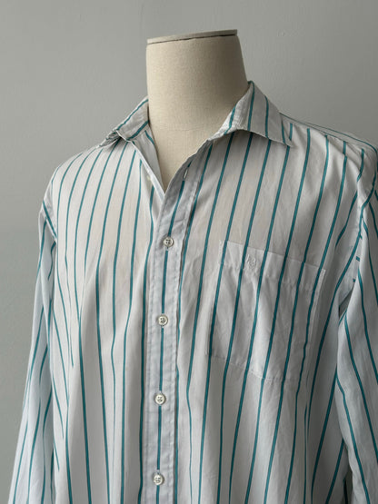 Christian Dior 1990s Cotton Striped Logo Shirt - L