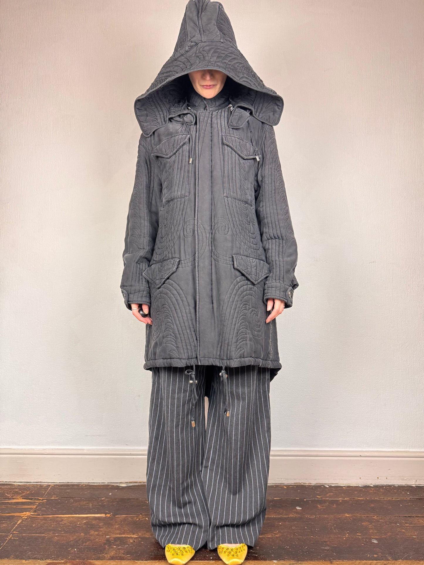Alexander McQueen c.F/W 2007 silk parka coat | Grey, Multicoloured