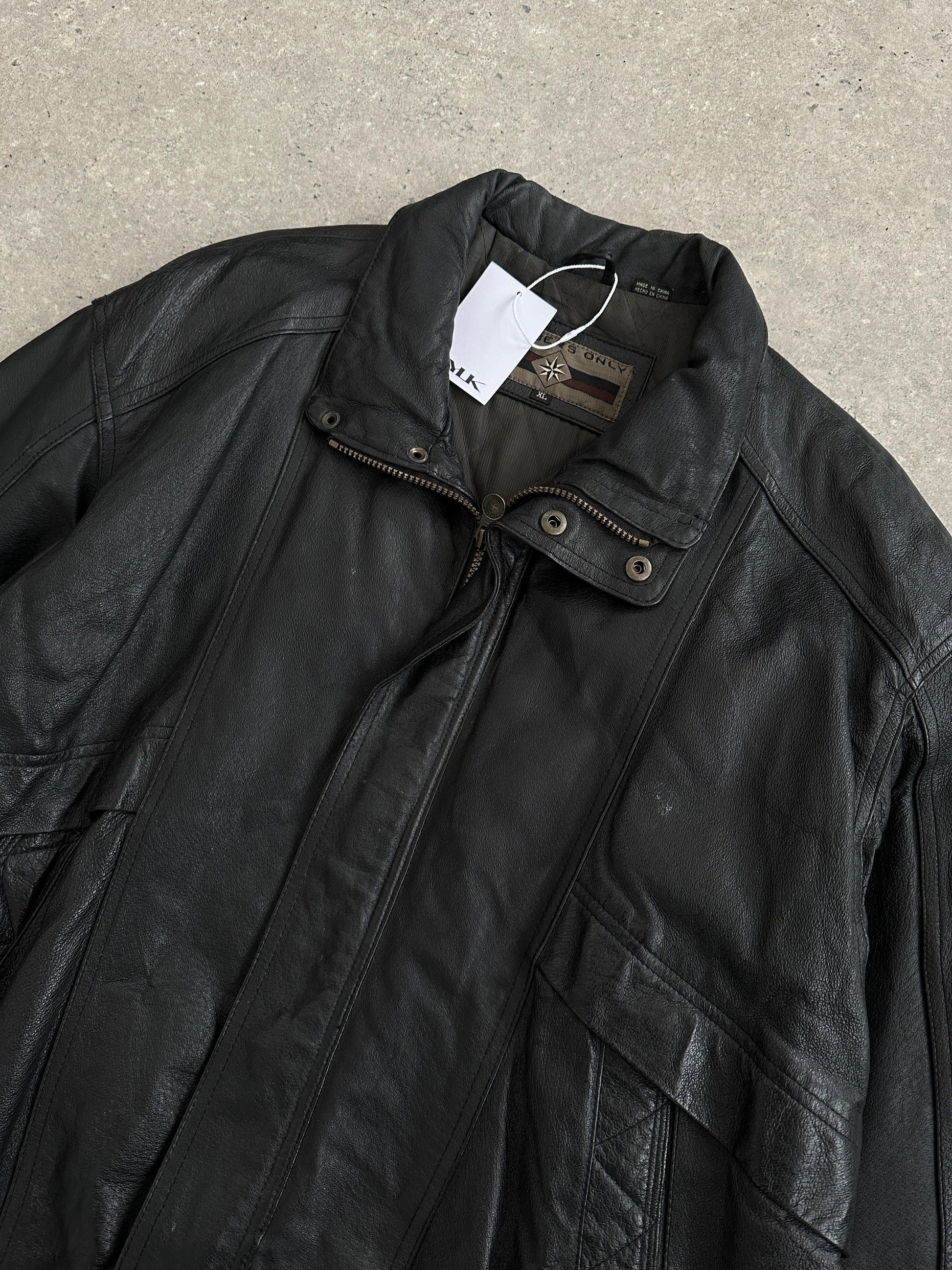 Vintage Leather Bomber Jacket - XL - Known Source