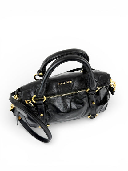 2012 Miu Miu Vitello Shine Leather 2way Bow Black Handbag | O/S, Black
