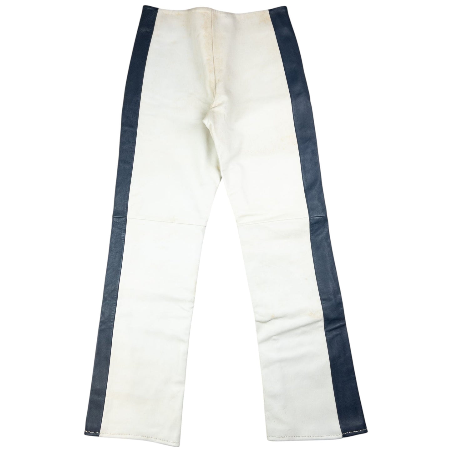 Vintage Katharine Hamnett Leather Trousers Size W30 | Medium, White, Navy