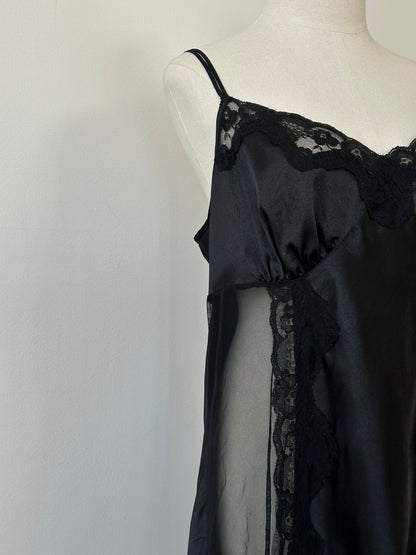 Vintage 1990s Satin Lace Sheer Mini Slip Dress - L