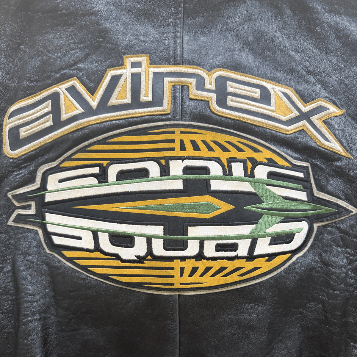 Avirex 'Sonic Squad' Leather Varsity Jacket - L | Large, Black